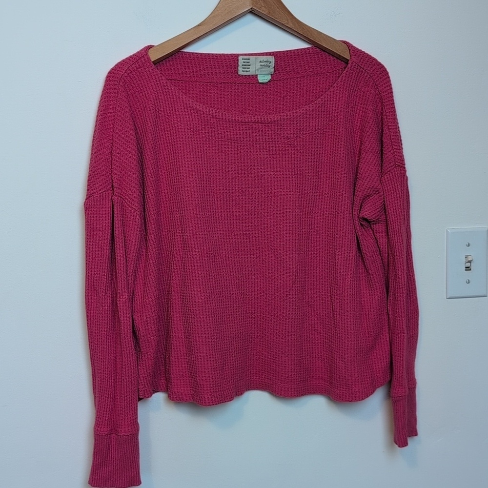 Anthropologie Saturday Sunday Perry thermal waffle knit top pink small